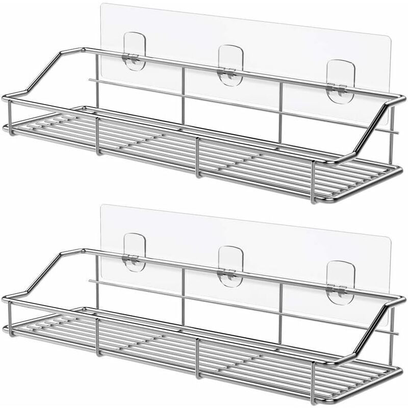 Shower Caddy Bathroom Shelf Basket Toilet Kitchen Spice Rack Sus304 Stainless Steel No Drilling - 2 Pack - Image 1