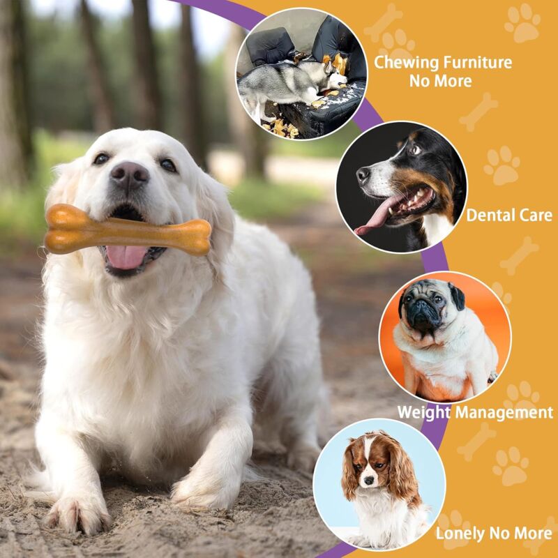 Indestructible Dog Toys, Dog Chew Bones, Light Beef And Bacon Flavor Dog Toys For Large Medium Dogs Dental Care Teeth - Image 3