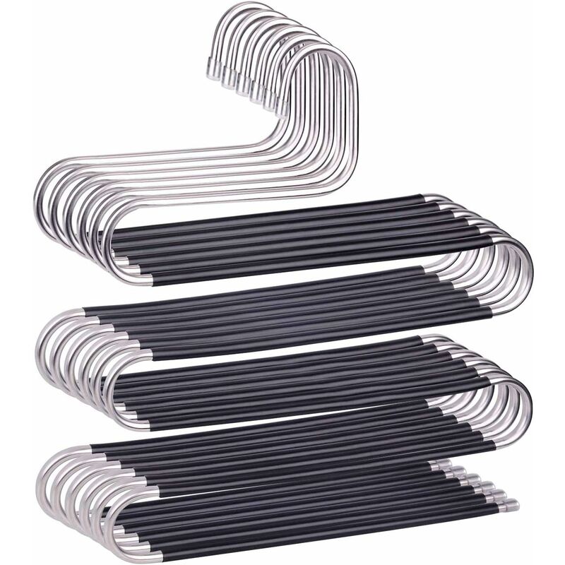 6 Pack Shaped Stainless Steel Non-Slip Pants Hangers For Jeans Scarf Trousers - Black - Image 1