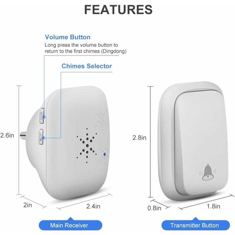 Wireless Doorbell Outdoor Waterproof With 2 Receivers Ip68 Waterproof 150M Range 4 Volume Levels 36 Ringtones Battery - Image 3