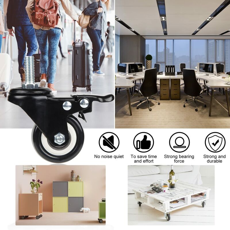 4 Swivel Casters 50Mm Furniture Transport Casters, 40Kg Load Capacity Each, M10 Screws - Image 4