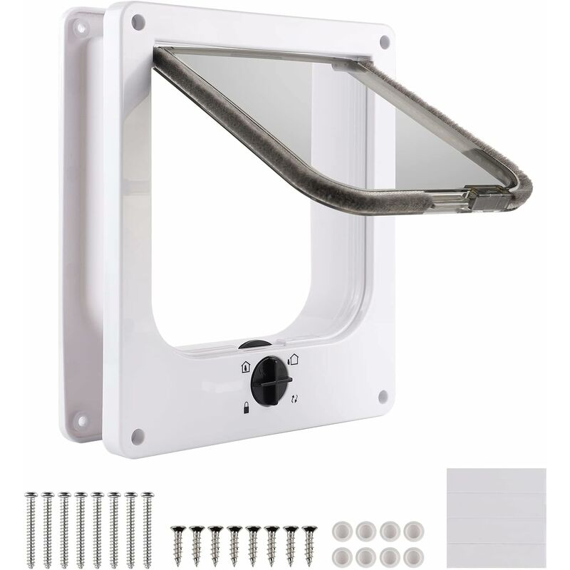 Cat Flap For Indoor Cats, White Magnetic Cat Door, 27 X 23.5 X 5.5 Cm, 4 Way Cat Flap, White - Image 1