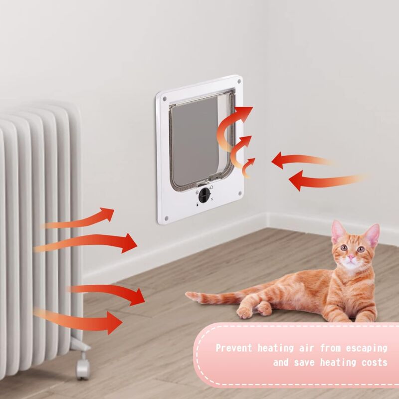 Cat Flap For Indoor Cats, White Magnetic Cat Door, 27 X 23.5 X 5.5 Cm, 4 Way Cat Flap, White - Image 2