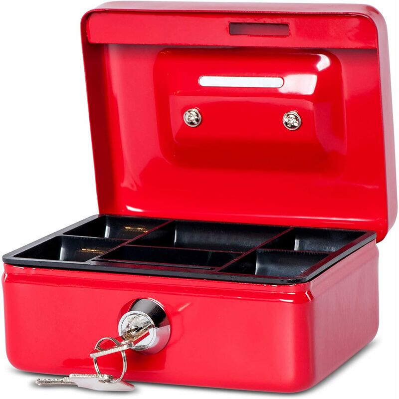 Steel Money Box Lockable And Portable 12.5X9.5X6Cm With Coin Slot Suitable As Piggy Bank, Small Safe, Cash Drawer Red - Image 1