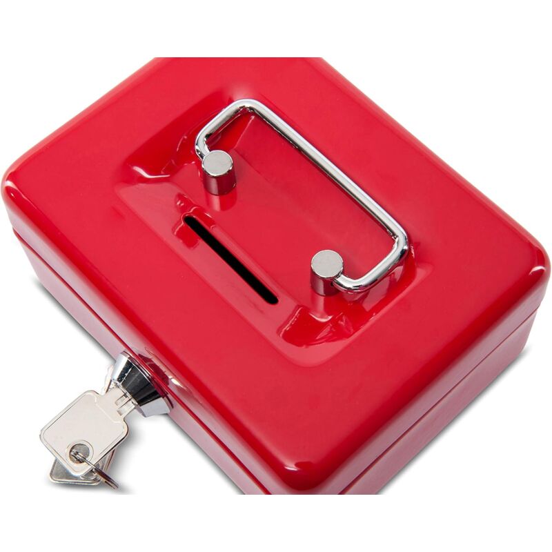 Steel Money Box Lockable And Portable 12.5X9.5X6Cm With Coin Slot Suitable As Piggy Bank, Small Safe, Cash Drawer Red - Image 4