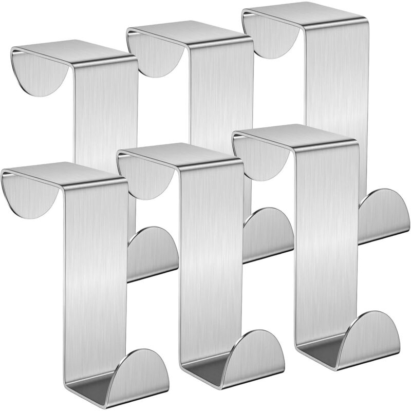 Door Hook, 6 pcs Set Coat Hooks For Door Stainless Steel Door Hooks For Standard Door, Drawer, Cupboard Wardrobe, For - Image 1