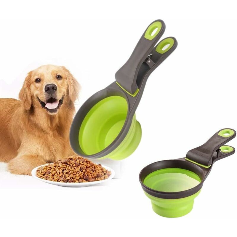 Multi-Purpose Pet Food Scoop, 3 In 1 Collapsible Silicone Measuring Cup And Bag Seal Clip For Dog Cat Storage Food - Image 1