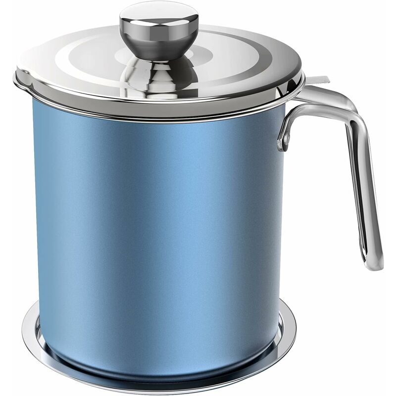 Oil Pot Grease Can Stainless Steel Storage Can With 1.6 Liter Can Dustproof Lid For Fine Mesh Strainer Non-Slip Plate - Image 1