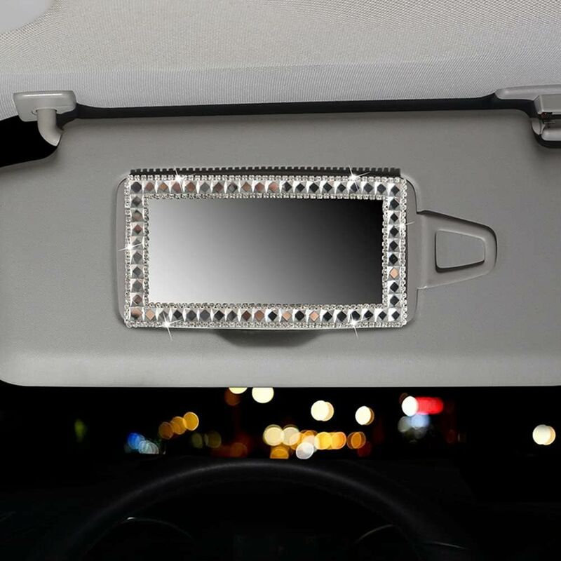 Car Visor Mirror Makeup Mirror, Bling Self-Adhesive Stainless Steel Car Makeup Mirror Portable Car Vanity Mirror,15Cm X - Image 2