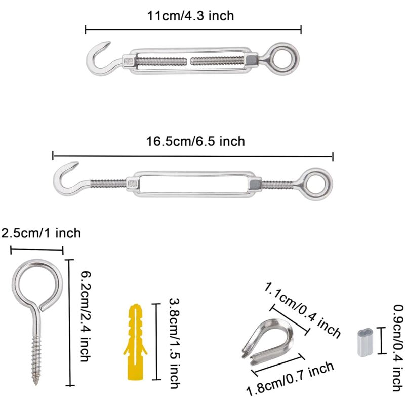 Wire ROpe Hanging Kit 2Mm Stainless Steel ROpe 30M With Turnbuckle Eye Screw Aluminum Sleeves Heart Thimble 56 pcs - Image 3