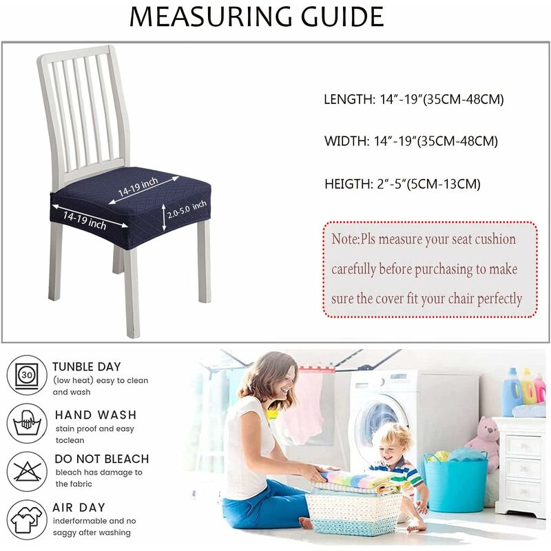 Diamond Lattice Waterproof Seat Covers For Dining ROom Chairs, Stretch Kitchen Chair Covers For Dining ROom, Seat - Image 4
