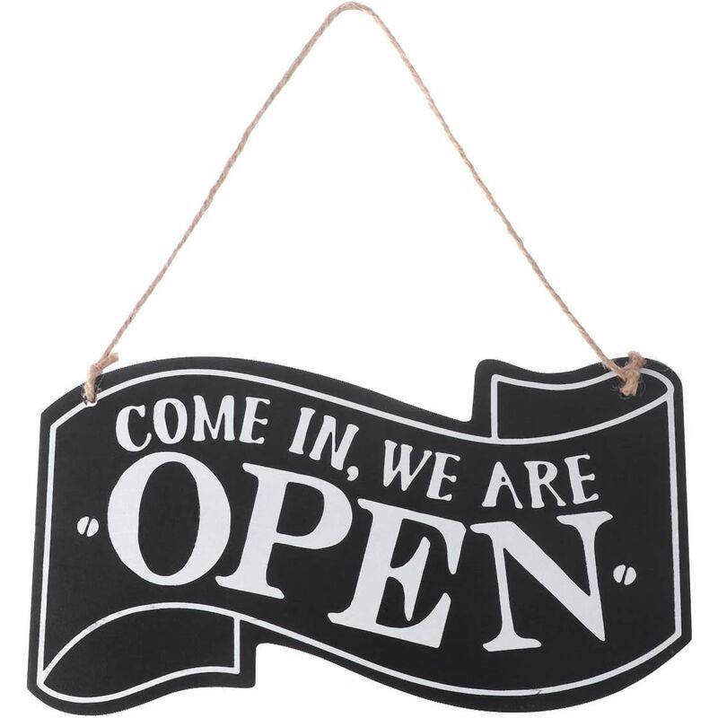 Two-Sided Open And Closed Wooden Sign With ROpe For Hanging Vintage Sign (Black) - Image 1
