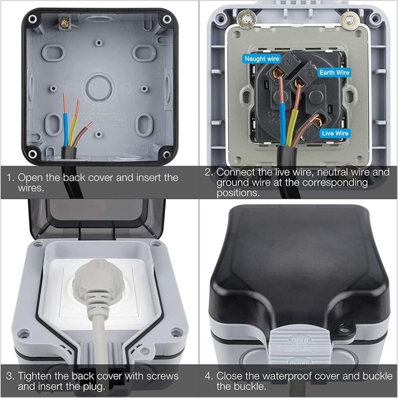 Waterproof Outdoor Wall Socket, Ip66 Weatherproof Outdoor Socket For Kitchen, Bathroom, Garage, Pool And Garden - Image 2
