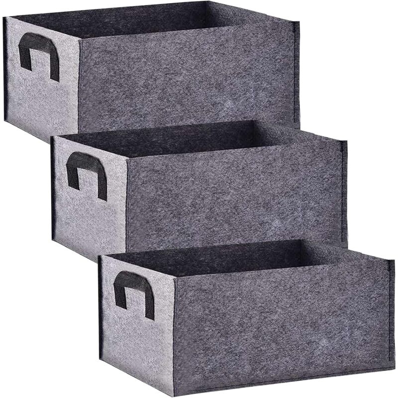 Grow Bag, 3 Pack Rectangular Black Non-Woven Planting Bags With Handle, Indoor Outdoor Grow Bags Planting Pot For - Image 1