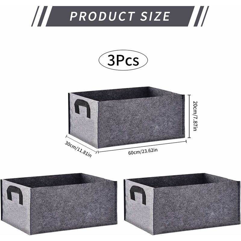 Grow Bag, 3 Pack Rectangular Black Non-Woven Planting Bags With Handle, Indoor Outdoor Grow Bags Planting Pot For - Image 2