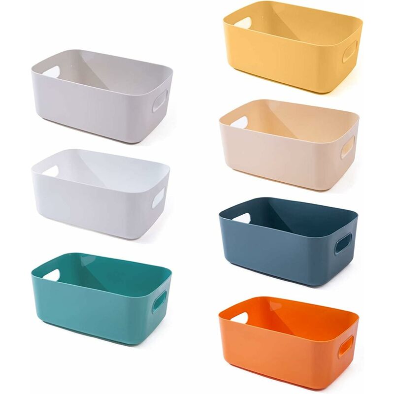 Plastic Storage Basket, 7 Pack Stackable Storage Baskets With Handles For Kitchen Shelf, Bathroom, Nursery, Closet And - Image 1