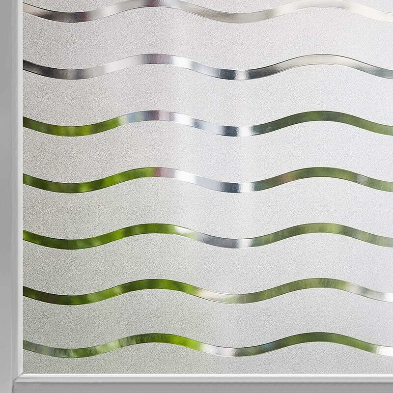 Privacy Window Film Frosted Self-Adhesive Window Sticker No Glue Static Cling Glass Film Opaque Uv Protection Wave - Image 1