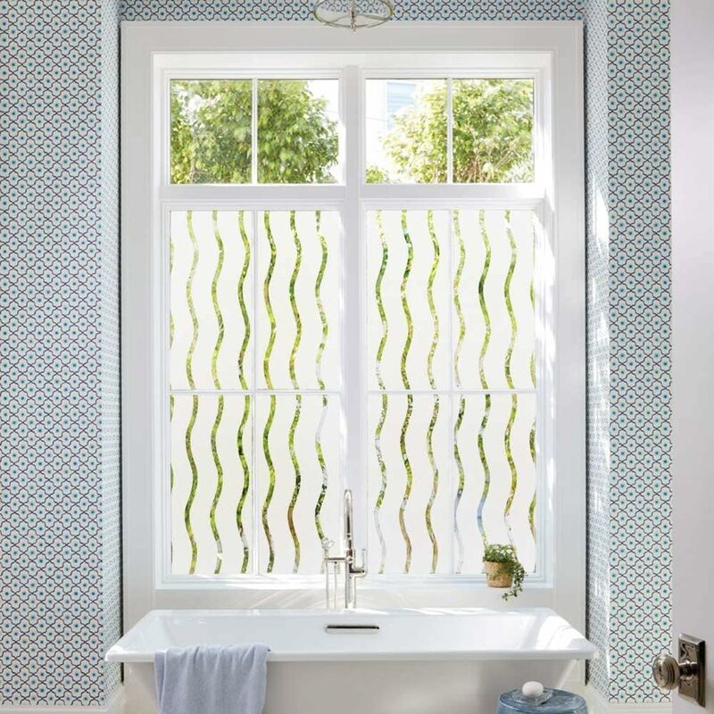 Privacy Window Film Frosted Self-Adhesive Window Sticker No Glue Static Cling Glass Film Opaque Uv Protection Wave - Image 2