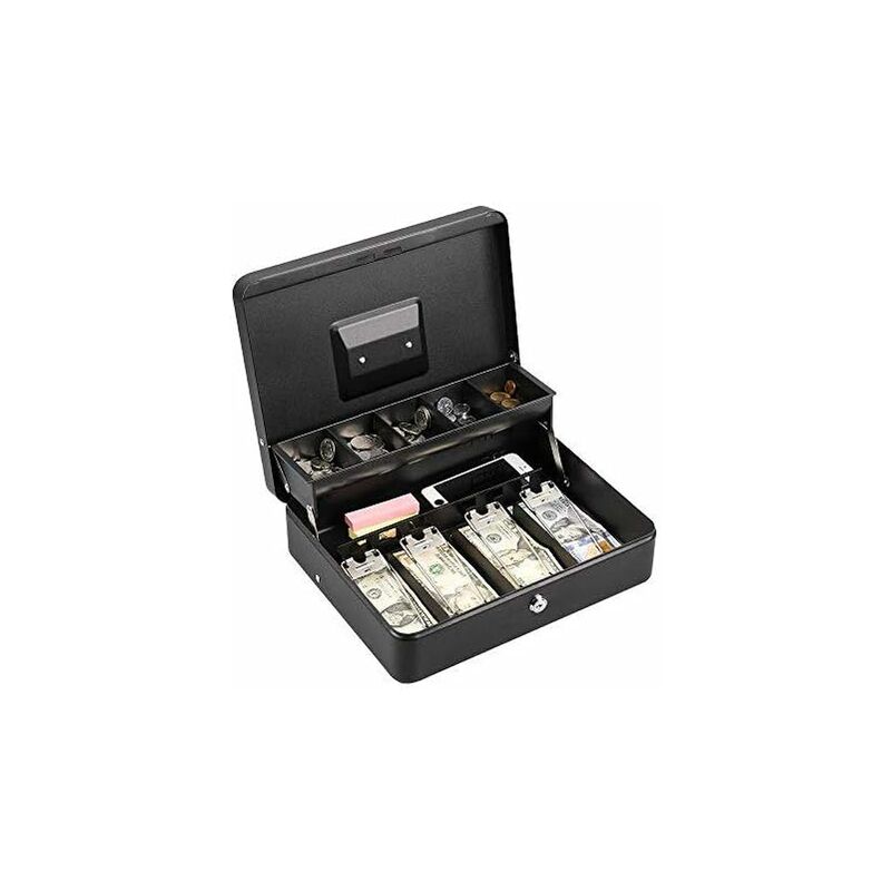 Lockable Metal Money Box Cash, Coin & Security Box Large Cash Box With Lock - New Metal Money Box - Black - Image 1
