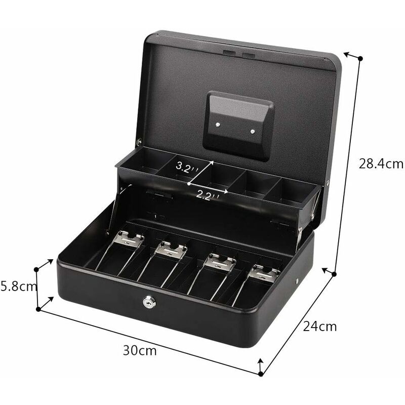 Lockable Metal Money Box Cash, Coin & Security Box Large Cash Box With Lock - New Metal Money Box - Black - Image 2