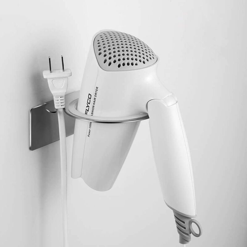 Hair Dryer Holder With Traceless Adhesive, Stainless Steel - Image 1