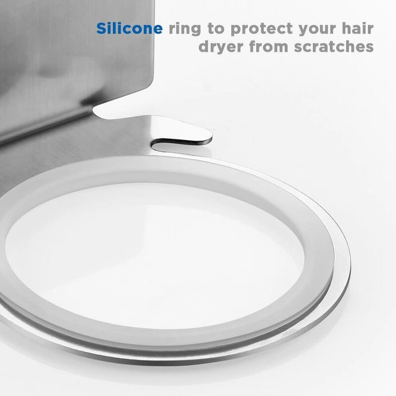 Hair Dryer Holder With Traceless Adhesive, Stainless Steel - Image 3