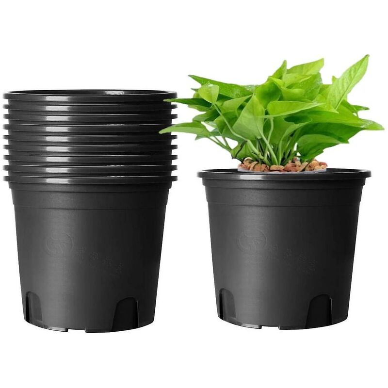 10 pcs Plastic Flower Pots, 16Cm Thicken Plant Pots Plant Container Indoor Gardening Pot (Black) - Image 1
