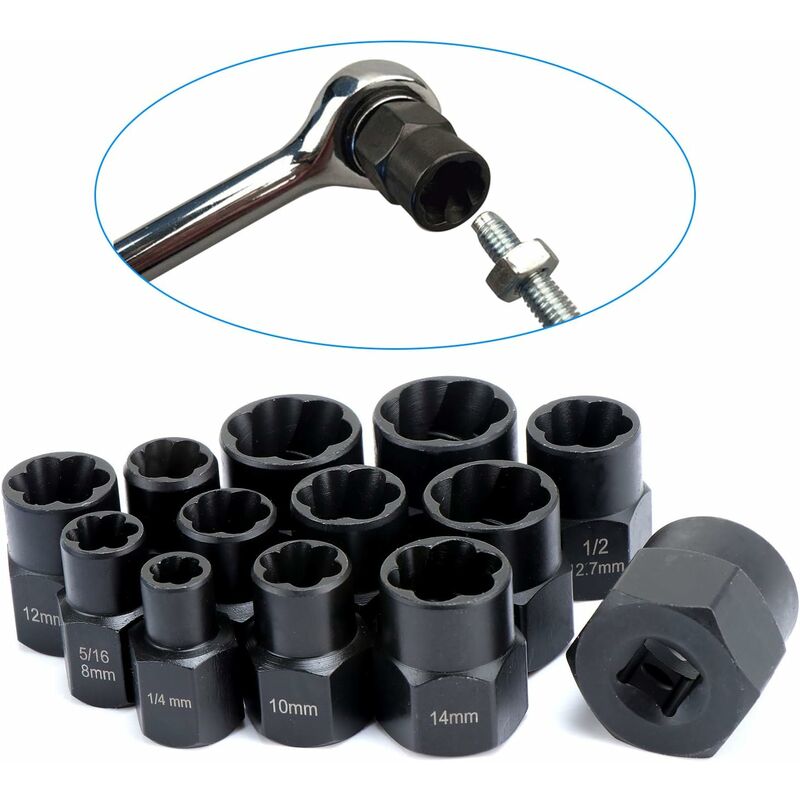 13 pcs Twist Socket Set, 9.5Mm DAmaged Bolt Extractor, Handle Nut Extractor Socket Sets For Locking Wheel Nut Removal - Image 4