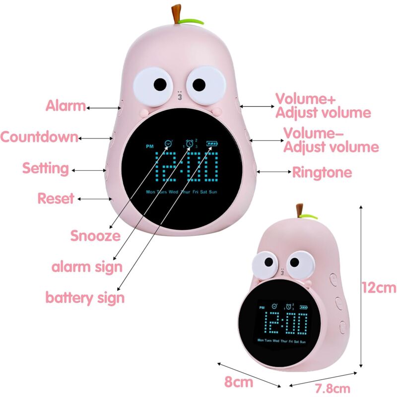 Kids Alarm Clock Light Cute Bulb Creative Bedside Lamp Night Light Programmable Snooze Wake Up Alarm Clock For Girls - Image 4
