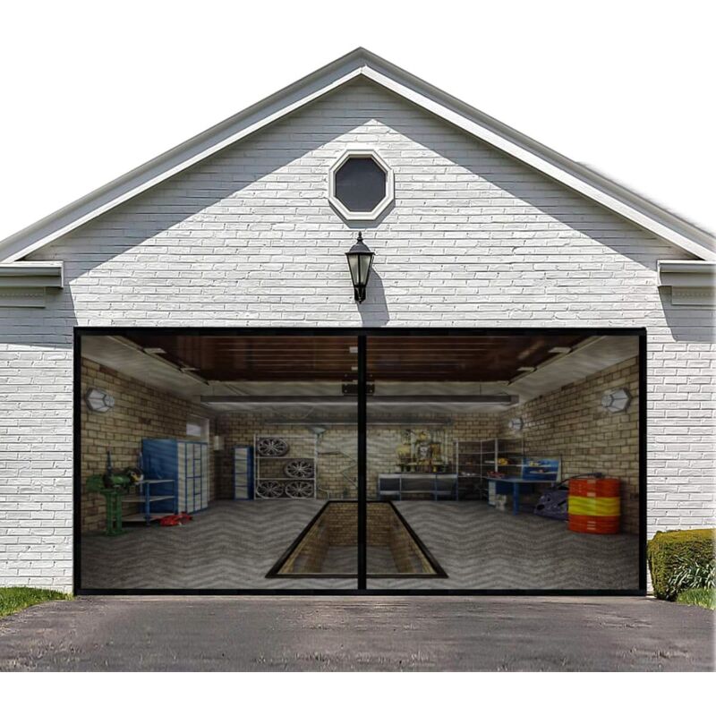 8Ftx7Ft Magnetic Garage Door Screen For 1 Car Garage Doors, Reinforced Fiberglass Garage Screen, Hands Free，Magnetic - Image 1