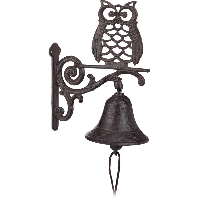 Cast Iron Owl Bell Antique Rustic Wall Mounted Doorbell Owl Cord Waterproof Decorative Garden Door DArk Brown, Brown - Image 1