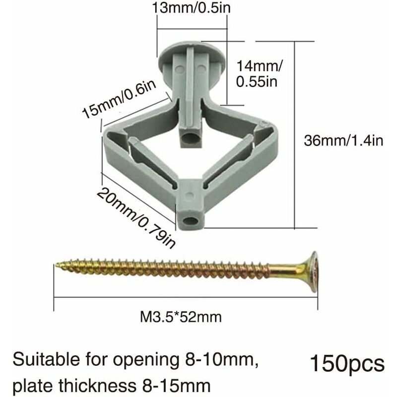 150 Pieces Plasterboard Anchors, Plasterboard Anchors With Screws, Plasterboard Wall Fixings, Hollow Wall Fixings, For - Image 2