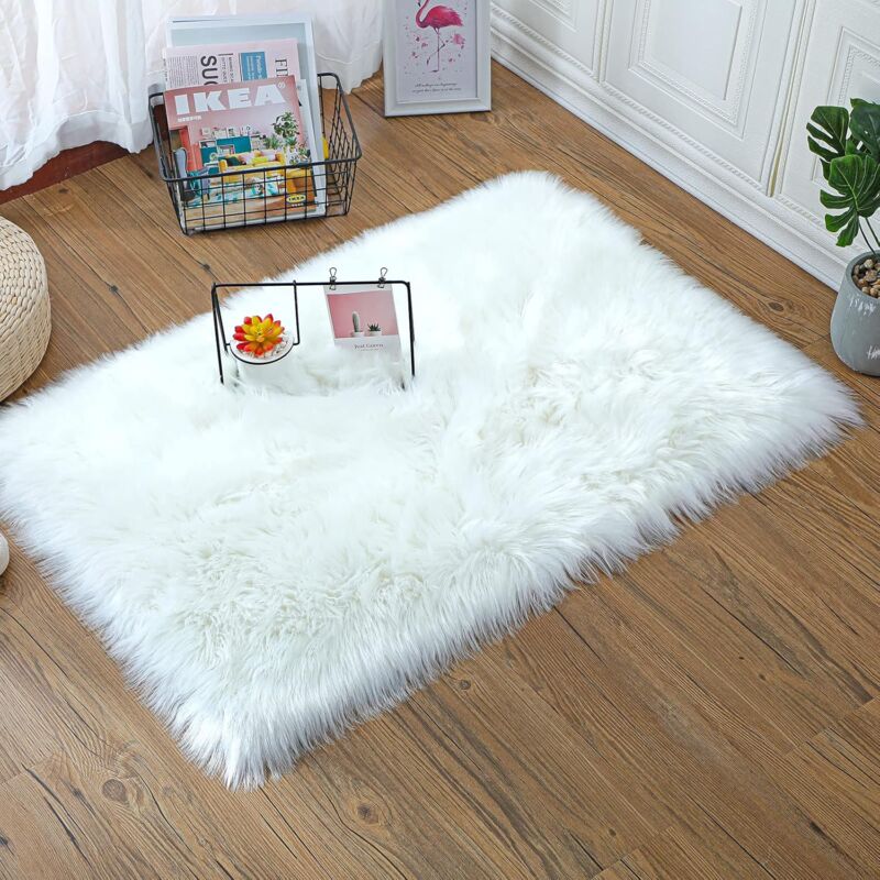 Faux Sheepskin Imitation Fleece Lambskin Rug Fluffy Soft Longhair Decorative Chair Cushion Sofa Mat (White, 50X150Cm) - Image 1
