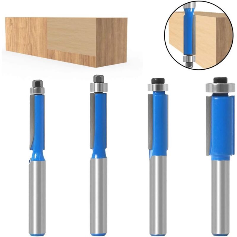4 pcs 8Mm Copy Bit Diy Woodworking Milling Cutter Tools With Top Bearing, Flush Trim ROuter Bit Shank - Image 3