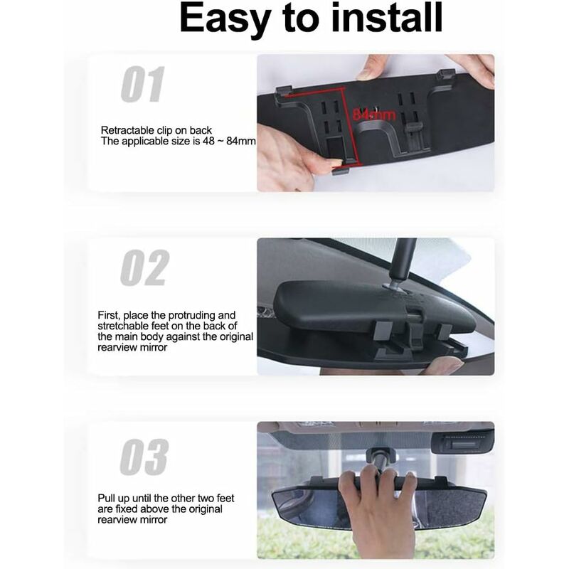 Interior Rearview Mirror, Universal Wide Angle Panoramic Car Interior Rearview Mirror For Car Or Truck Cabin, 23884Mm - Image 3