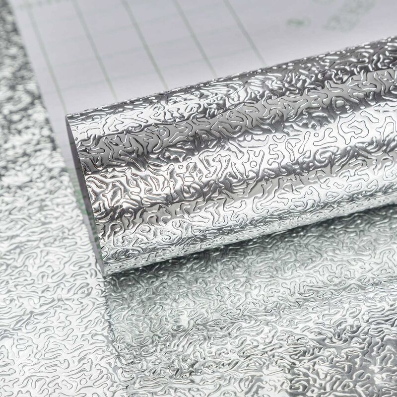 Silver Self Adhesive Vinyl Wallpaper Aluminum Foil Look Waterproof Greaseproof For Kitchen Cupboards Diy Wall Stickers - Image 1
