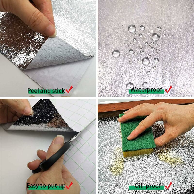 Silver Self Adhesive Vinyl Wallpaper Aluminum Foil Look Waterproof Greaseproof For Kitchen Cupboards Diy Wall Stickers - Image 4