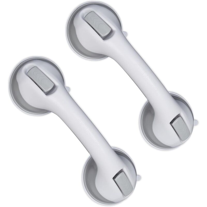 Suction Cup Handle, 2 pcs Set, Shower & Bath Grab Bar, 25 Kg, For Elderly, Wall, In White/Grey - Image 1