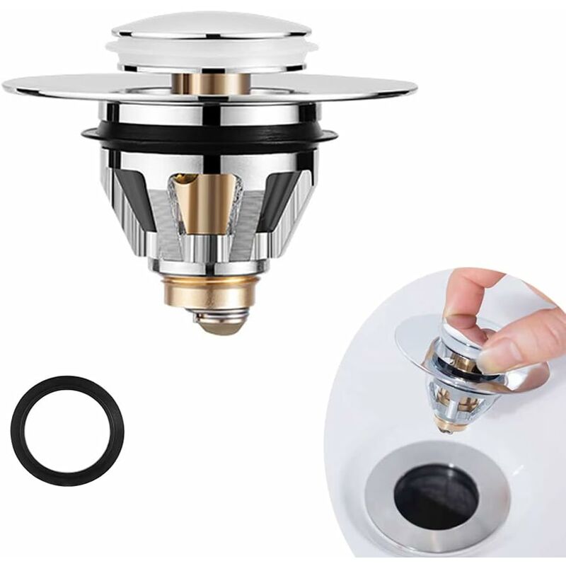 Universal Sink Drain Filter, Anti-Blocked Stainless Steel Sink Plug Push-In Stopper, Sink Plug, Anti-Odor Hair Filter - Image 1