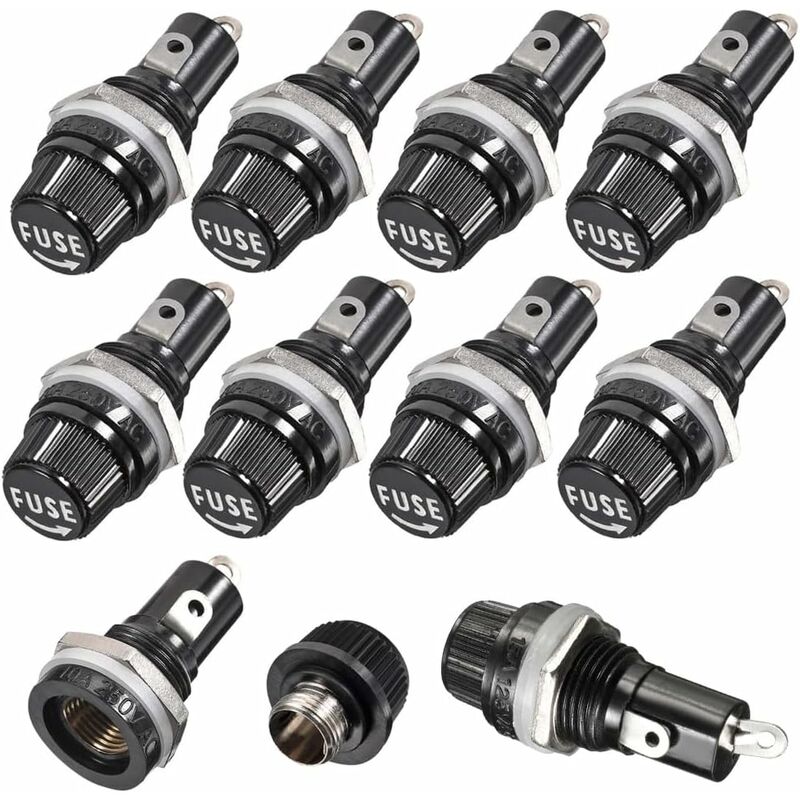10 pcs 5 X 20Mm Fuse Holder Ac 10A 250V Black Screw Cap Fuse Holder, Panel Mount Screw Cap Fuse Holder - Image 1