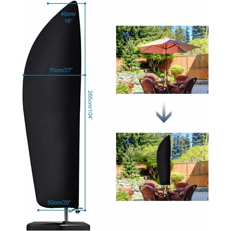 210D Oxford Fabric Parasol Cover Water Resistant Windproof Uv Resistant Tear Resistant Extra Large With Zipper Black - Image 3