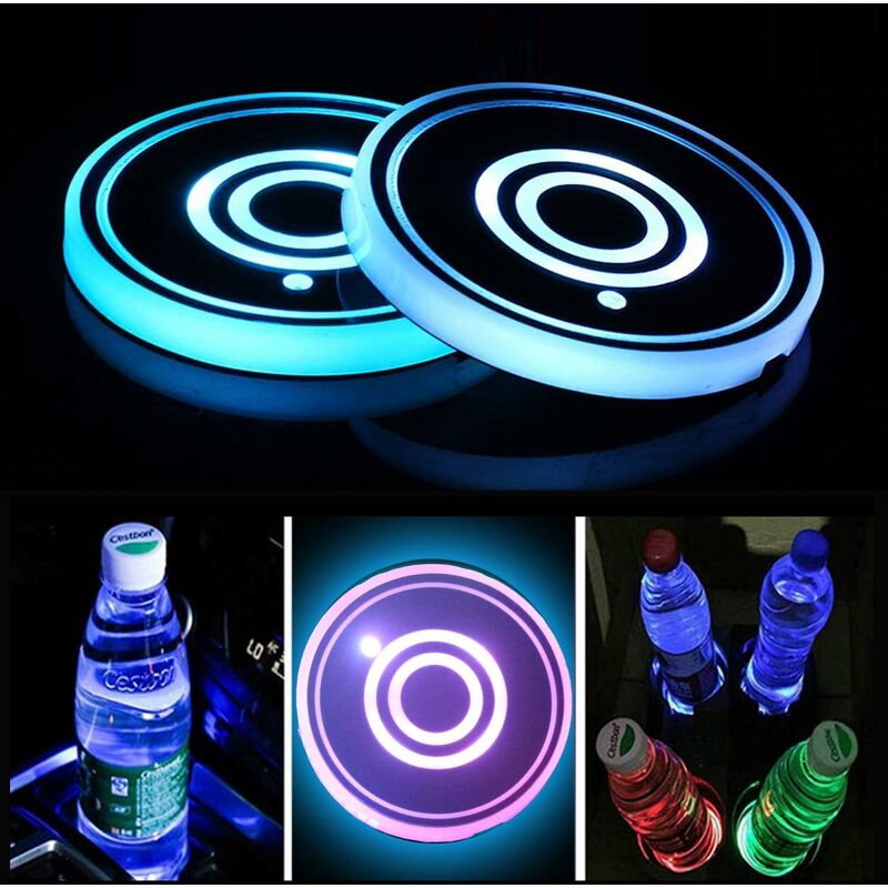 2 Pack LED Cup Holder, LED Car Coasters With 7 Colors Glow Cup Pad, Usb Charging Cup Mat For Coaster Accessories, - Image 1