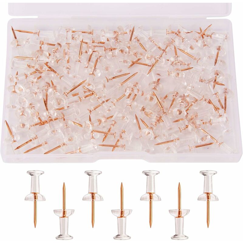 100 pcs Clear Plastic Head Push Pins, ROse Gold Push Pins, Wall Push Pins, Cork Board Push Pins, I-Shaped Pin For - Image 1