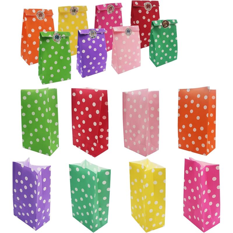 40 pcs Color Kraft Bag Birthday Gift Bag 48 pcs ROund Sticker Gift Bags Craft Paper Bag For Candy Cookies Nuts Weddings - Image 1