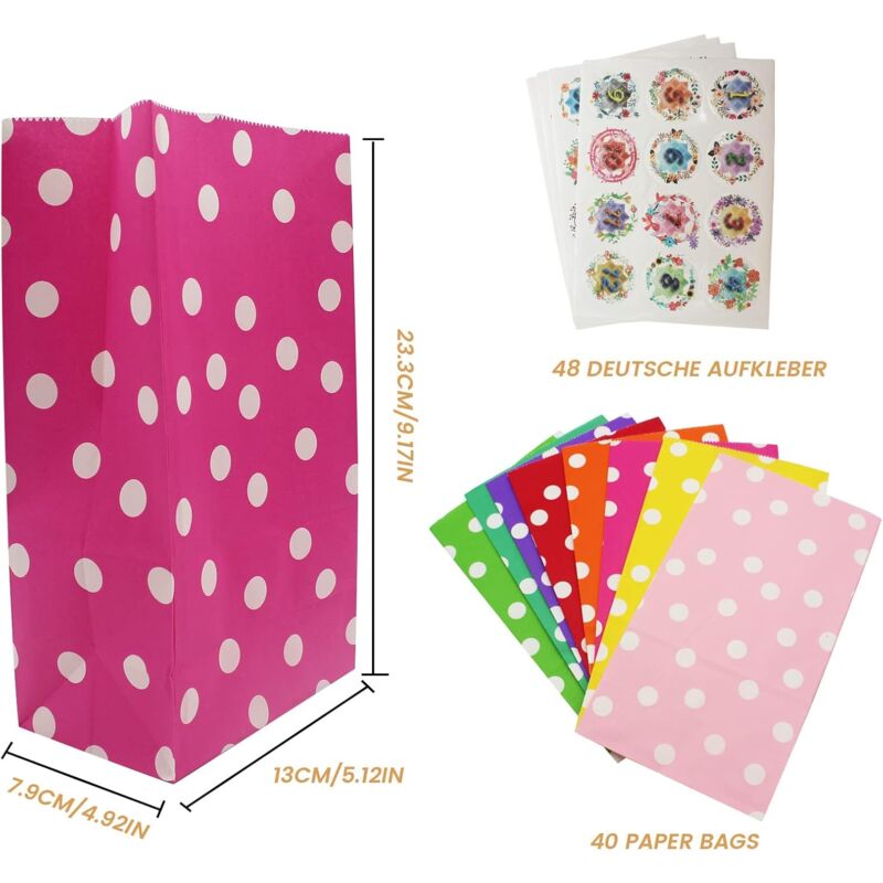 40 pcs Color Kraft Bag Birthday Gift Bag 48 pcs ROund Sticker Gift Bags Craft Paper Bag For Candy Cookies Nuts Weddings - Image 2