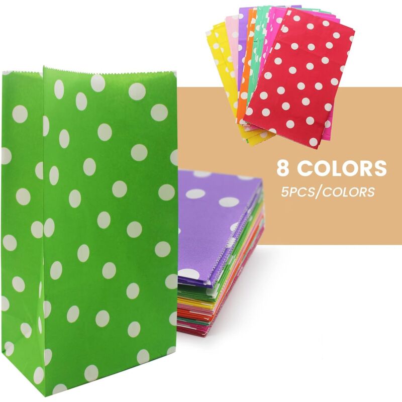 40 pcs Color Kraft Bag Birthday Gift Bag 48 pcs ROund Sticker Gift Bags Craft Paper Bag For Candy Cookies Nuts Weddings - Image 4