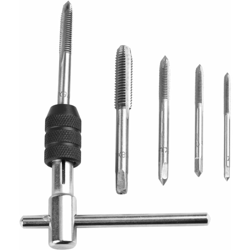 5 pcs Metric Hand Straight Flute Taps Assortment M3 M4 M5 M6 M8 With 1Pc Adjustable Wrench, Steel Thread Tap Set With - Image 1