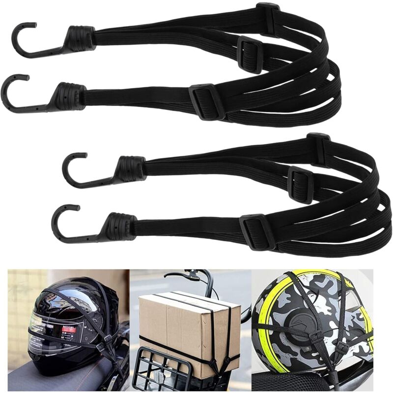 Bungee Cords With Hooks, 2 Pieces Adjustable Luggage Straps, Elastic Strap With 4 Sliding Buckles For Motorcycle Helmet - Image 1