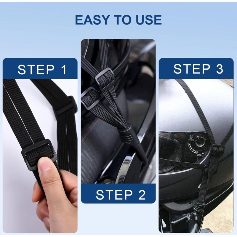 Bungee Cords With Hooks, 2 Pieces Adjustable Luggage Straps, Elastic Strap With 4 Sliding Buckles For Motorcycle Helmet - Image 4