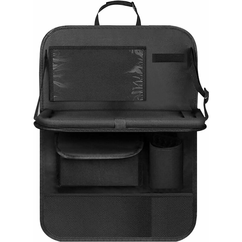 Car Organizer For Kids, Back Seat Protector With Clear Pocket, Organizer With Tray And Phone/Ipad Pocket(Black) - Image 1